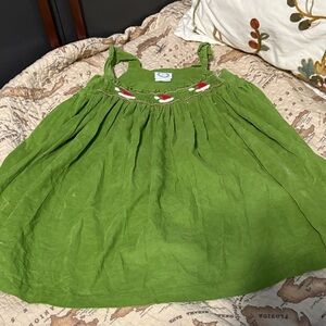 Green Kids Dress with Embroidered Detail